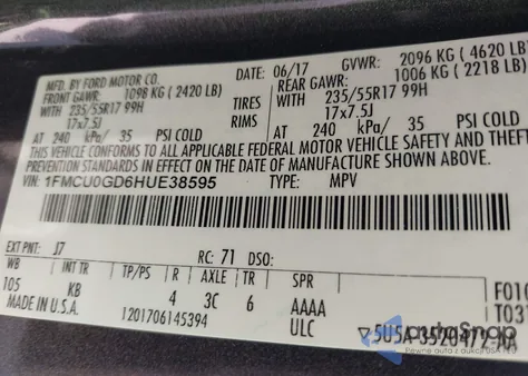 2017 Ford Escape Se z USA, uszkodzony, nr VIN 1FMCU0GD6HUE38595